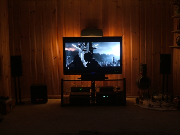 Wide shot, movie on screen